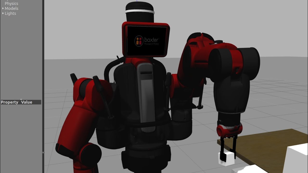 Baxter transporting cubes in Gazebo